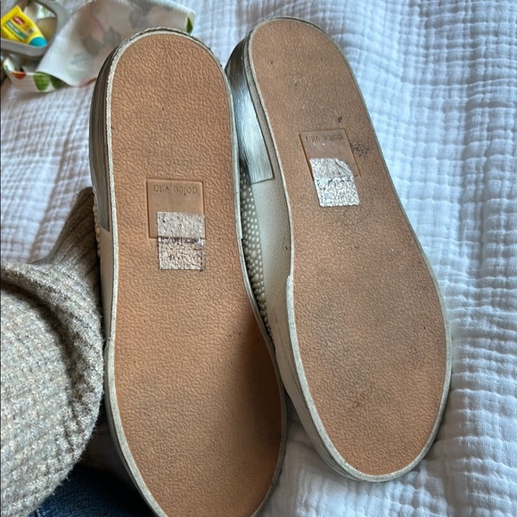 Dolce Vita Women's Cream White Pearl Studded Silver Sneakers - Picture 3 of 5